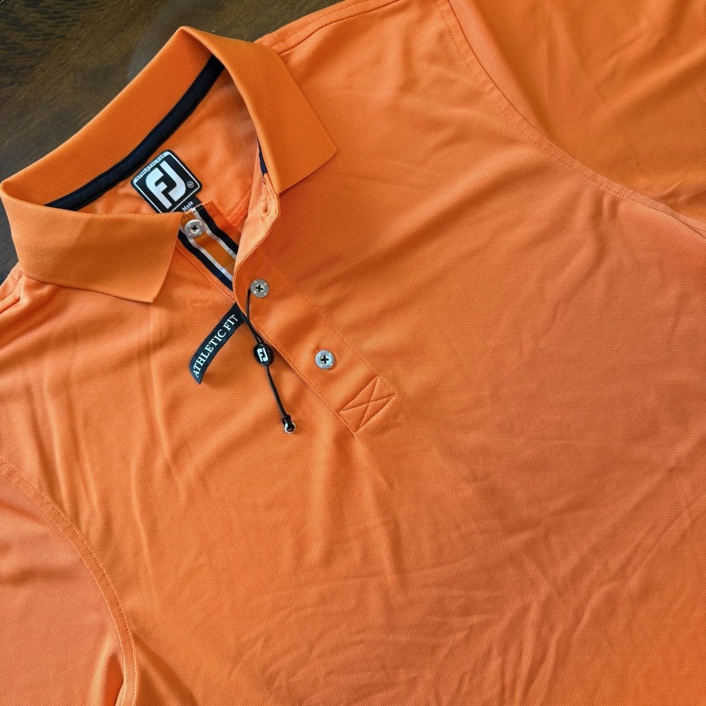 FootJoy Polo Shirt Mens Medium Orange Athletic Fit Golf Performance Stretch